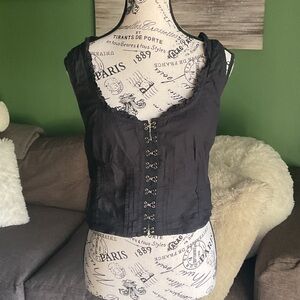 Free People Black Lace-Up Tank Top